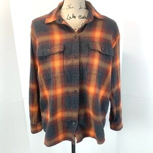 Old Navy The Boyfriend Flannel Shirt Women Size M Evermore Orange Black Plaid